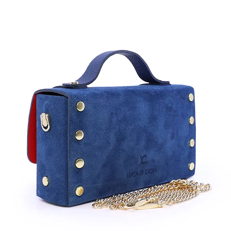 Poșetă mini crossbody femei Luca di Gioia bleumarin din piele întoarsă 144posp3644vbl — imaginea 2