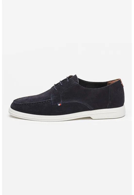 Pantofi derby de piele intoarsa - Alb murdar/Bleumarin