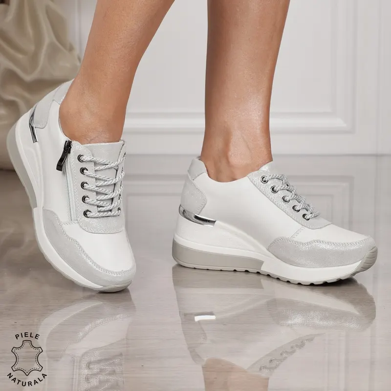 Pantofi Casual dama din Piele Naturala CRL0068 ALB