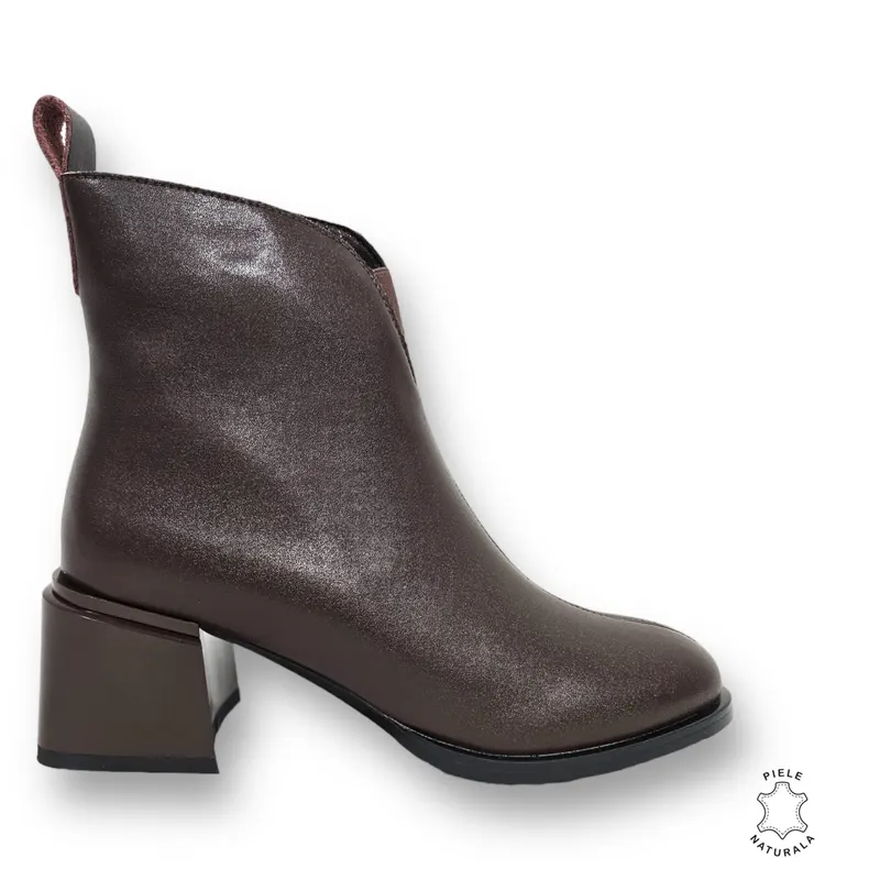 Botine DAMA din PIELE NATURALA CU TOC GROS Cafeniu CRL0903