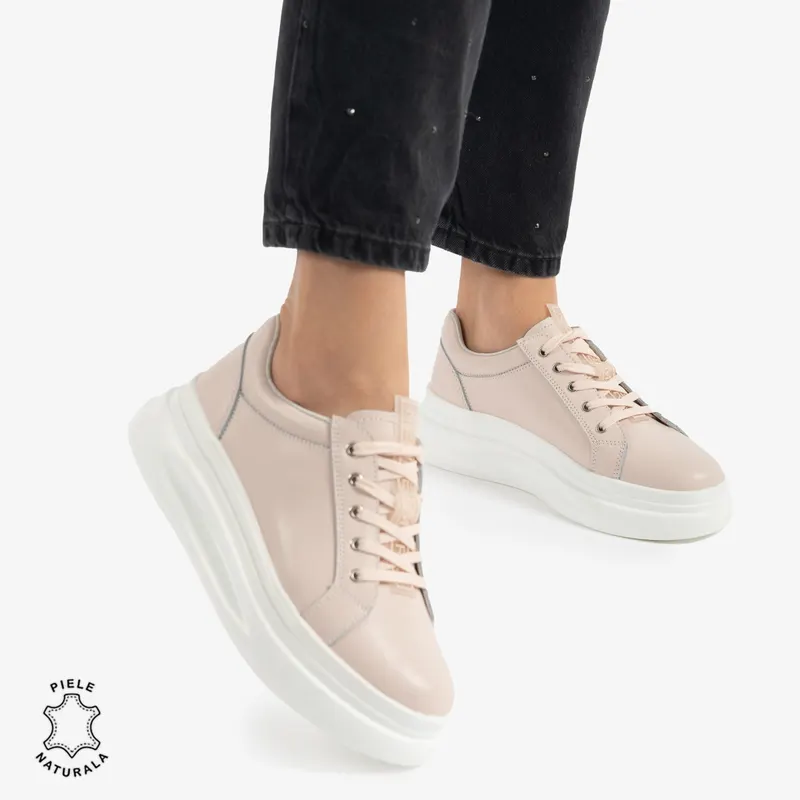 Pantofii casual piele naturala DIN PIELE NATURALA CRL0763 ROZ