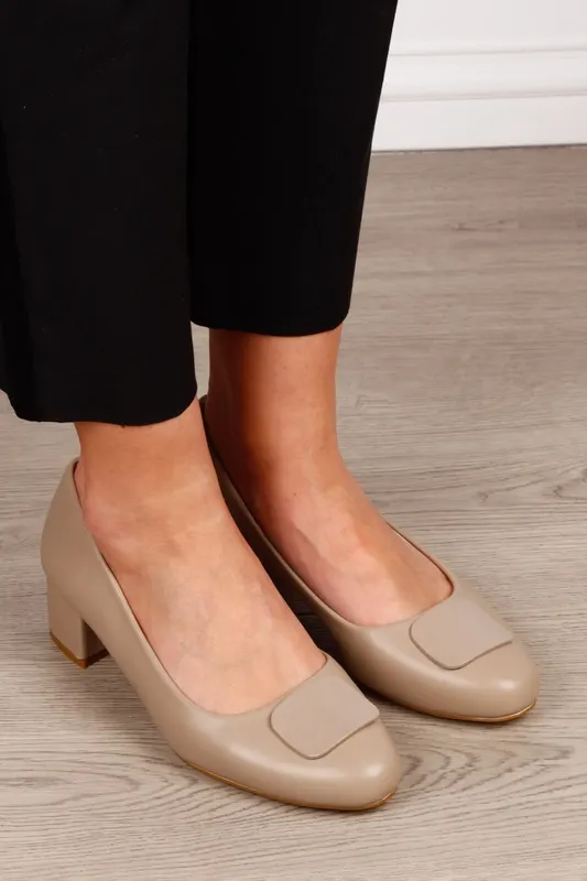 Pantofi Eleganti dama din piele Ecologica cu brant din piele naturala CRL1584 khaki