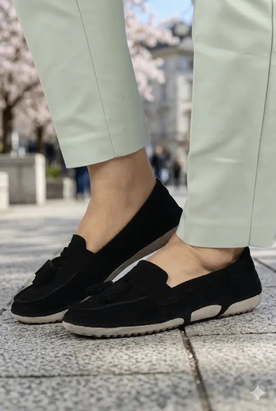 Mocasini din Piele Negri cu Accesoriu - RUSY BLACK