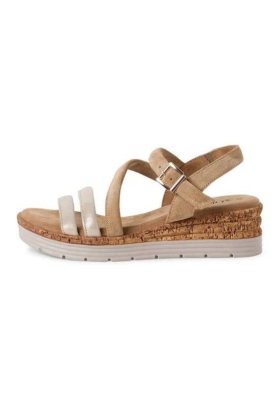 Sandale wedge din piele - Maro deschis