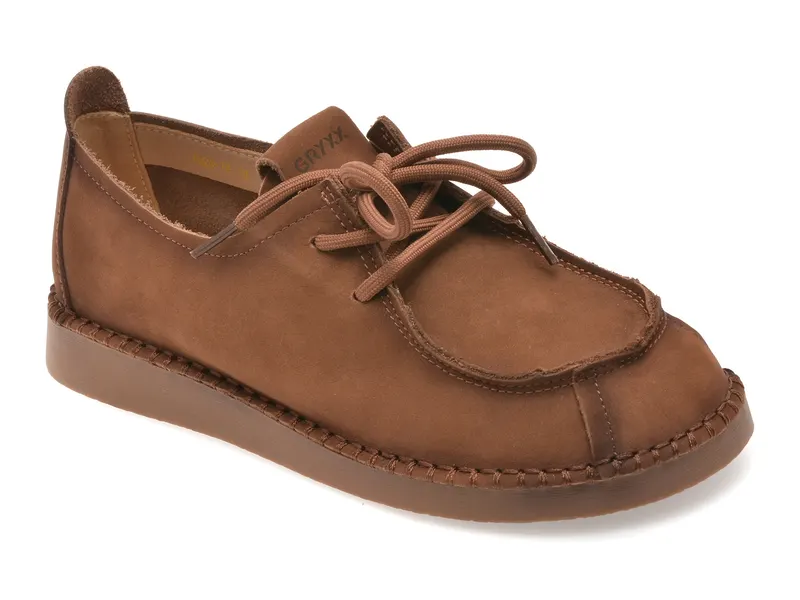 Pantofi maro, 8820, din nabuc