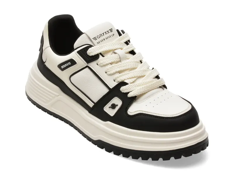 Pantofi sport alb-negru, 30880, din piele naturala