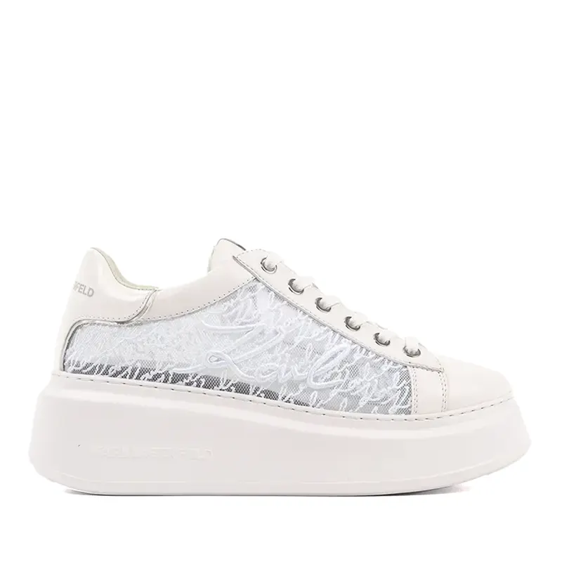 Sneakers femei Karl Lagerfeld Anakapri Script Lace Signia albi din piele și textil 2051DPF63510A