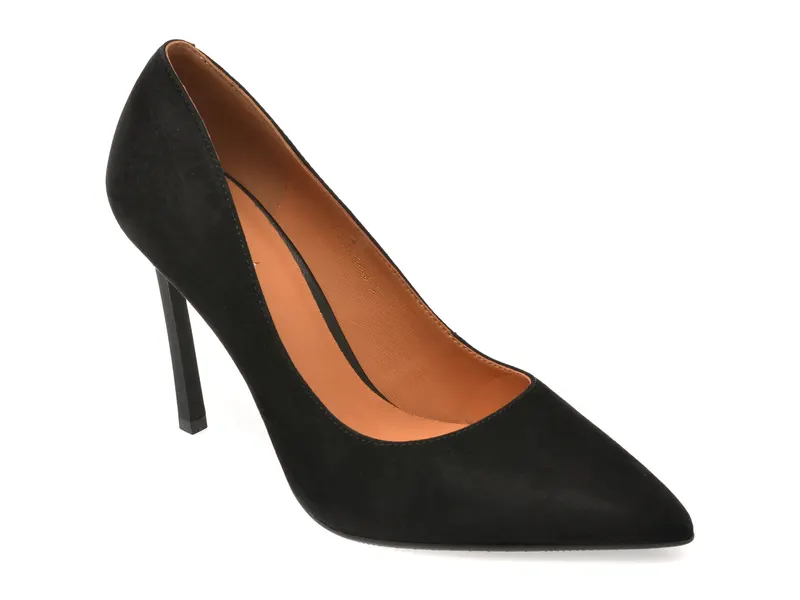 Pantofi eleganti EPICA negri, E19070, din piele intoarsa