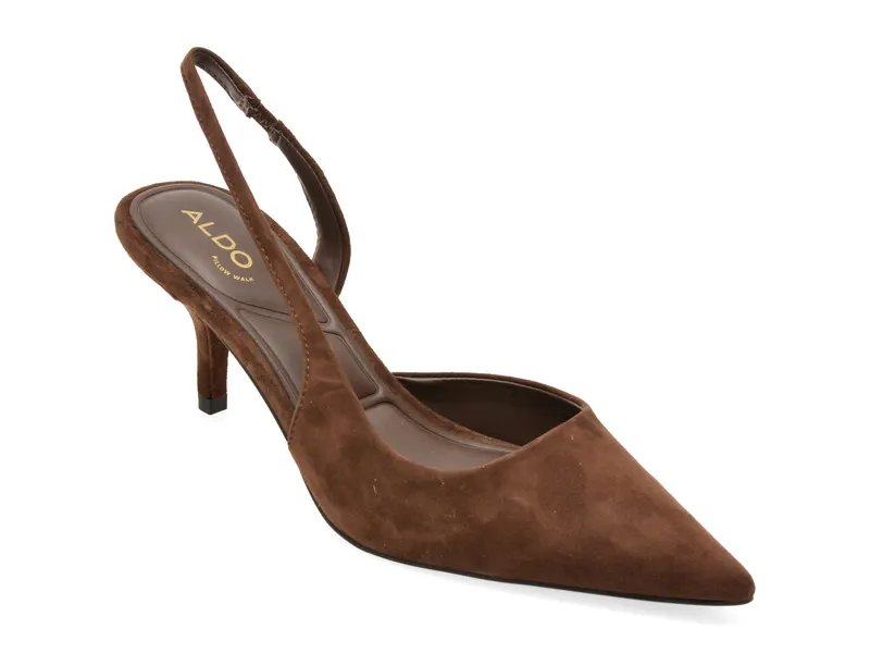 Pantofi eleganti ALDO maro, STESSY LOW SLING 201, din piele intoarsa