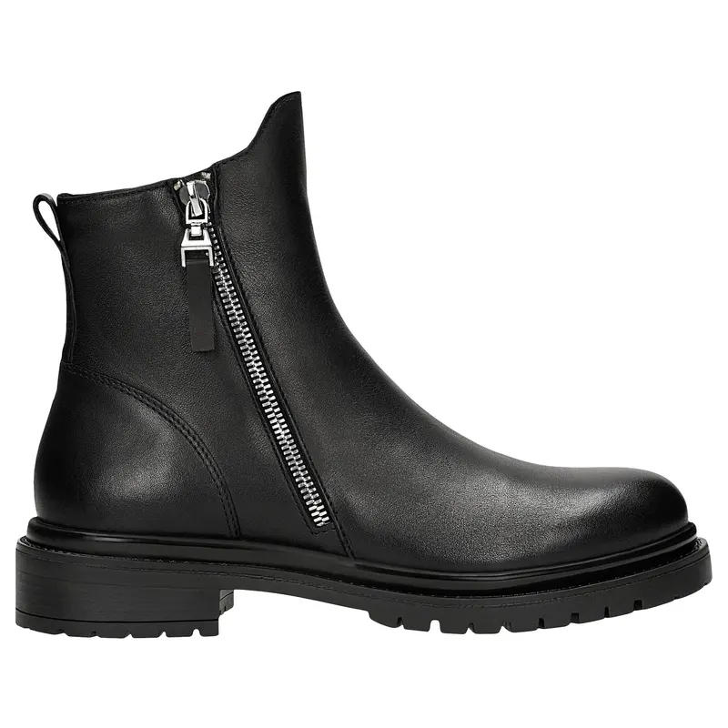 Botine negre din piele cu fermoar