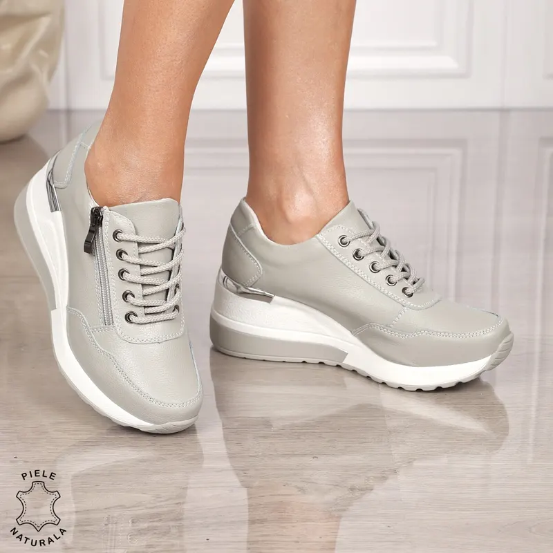 Pantofi Casual dama din Piele Naturala CRL0068 GRI