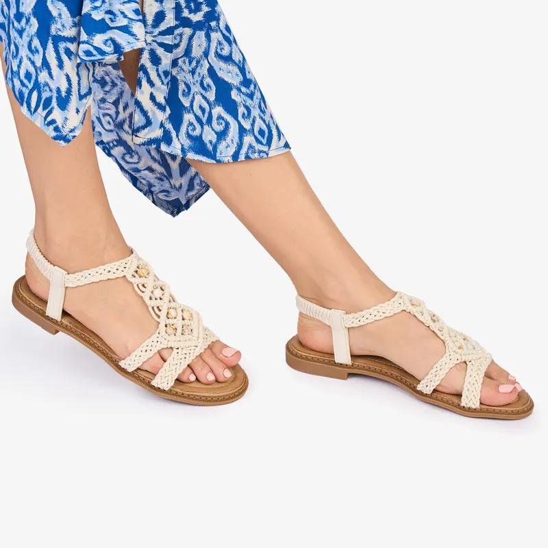 SANDALE Dama DIN TEXTIL CU MODEL In stil indian CRL1018 Culoare: BEJ