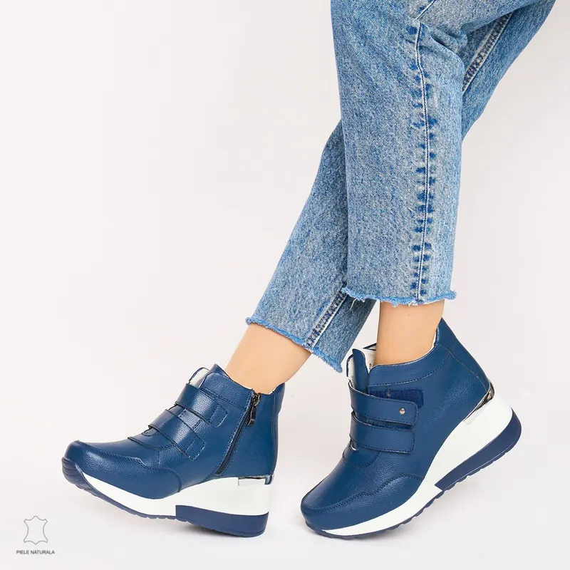 Ghete dama din Piele Naturala CRL0599 Bleumarin