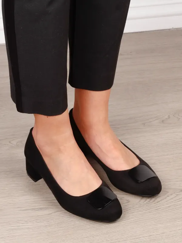 Pantofi Eleganti dama din piele Ecologica intoarsa cu brant din piele naturala CRL1584 Negru