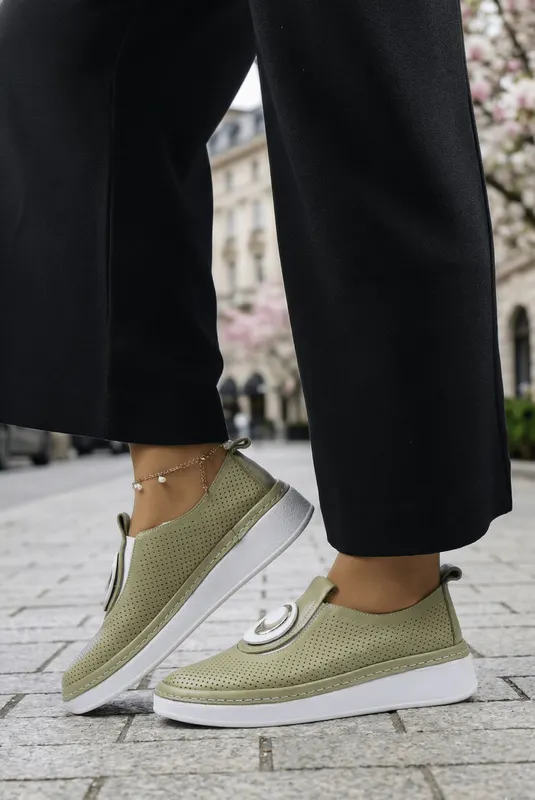 Pantofi Casual din Piele cu Accesoriu - LUMI AVOCADO
