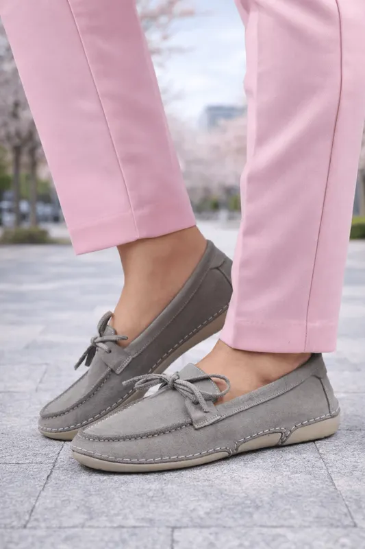 Mocasini din Piele Gri cu Accesoriu - RUSY GREY