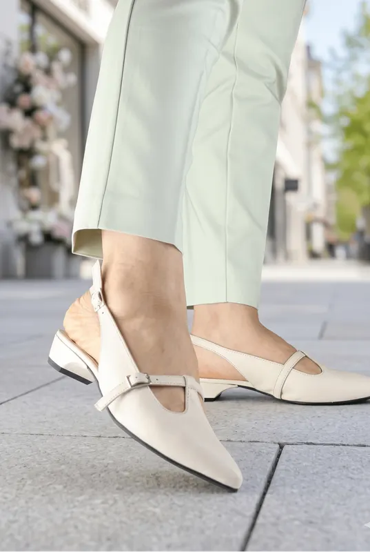 Pantofi Eleganti Toc Mic cu Decupaj din Piele Bej - ELYM BEIGE