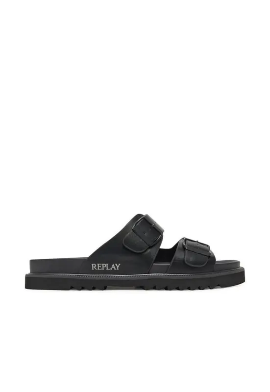 Slapi barbati GMF5Z .000.C0001S - Piele ecologica - Negru - Negru
