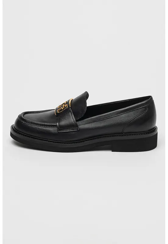 Pantofi loafer din piele cu logo - Negru