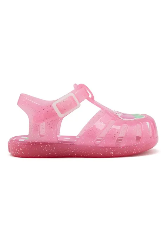Sandale cu catarama si model grafic - Fucsia