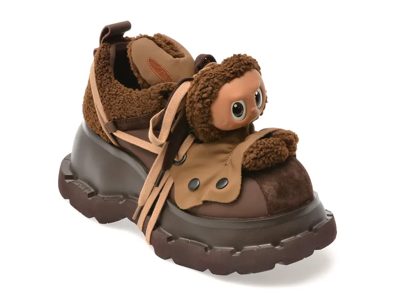 Pantofi sport maro, 6116, din material textil si piele naturala
