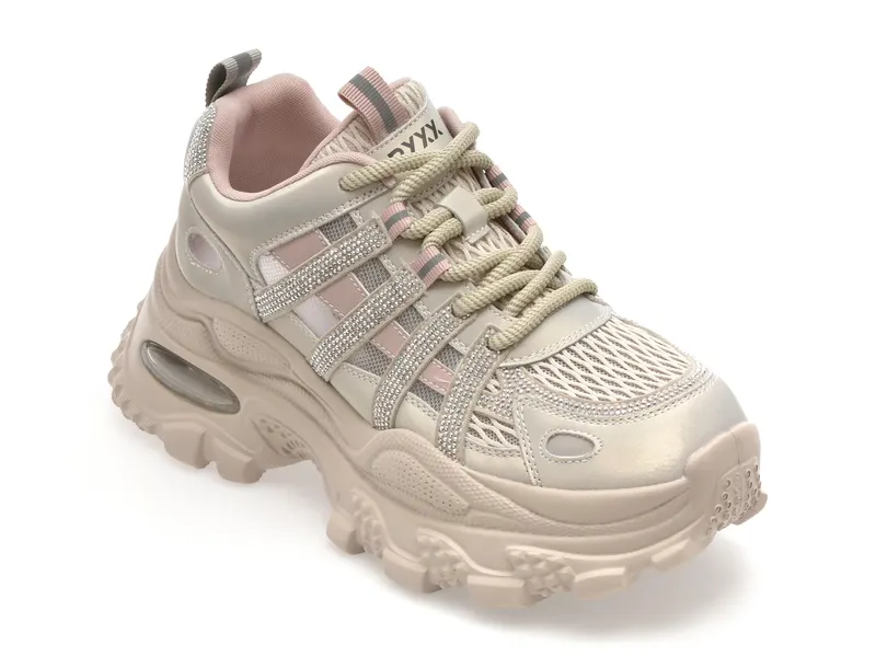 Pantofi sport gri, 737, din material textil si piele naturala