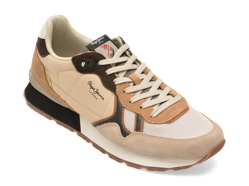 Pantofi sport PEPE JEANS bej, MS40029, din material textil si piele naturala