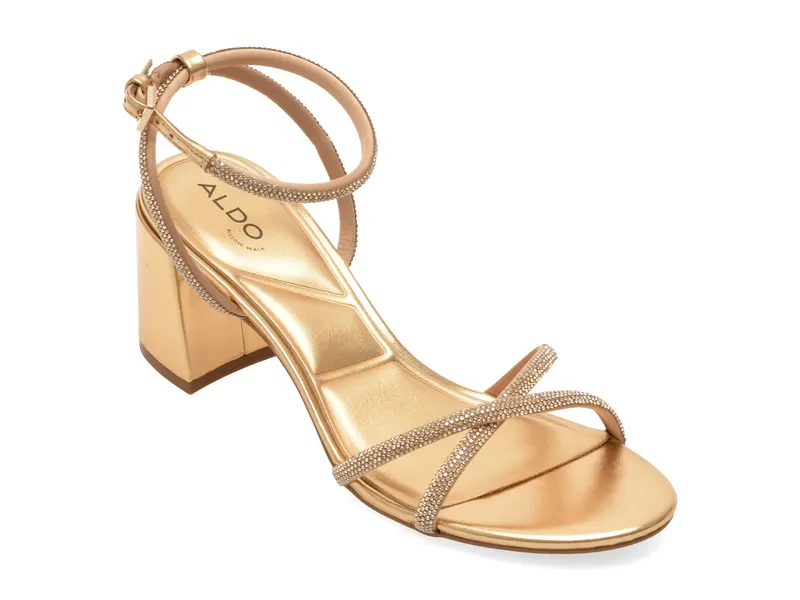 Sandale elegante aurii, BOUCLIETTE 711, din piele ecologica