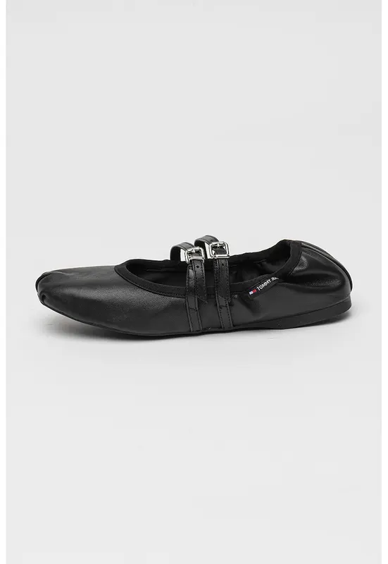 Balerini de piele cu catarama - Negru