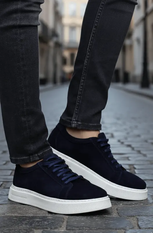 Pantofi Casual din Piele Intoarsa Albastru cu Siret - EDY BLU