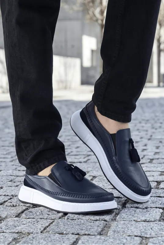 Pantofi gen Mocasini din Piele Box Albastri - ROW BLU
