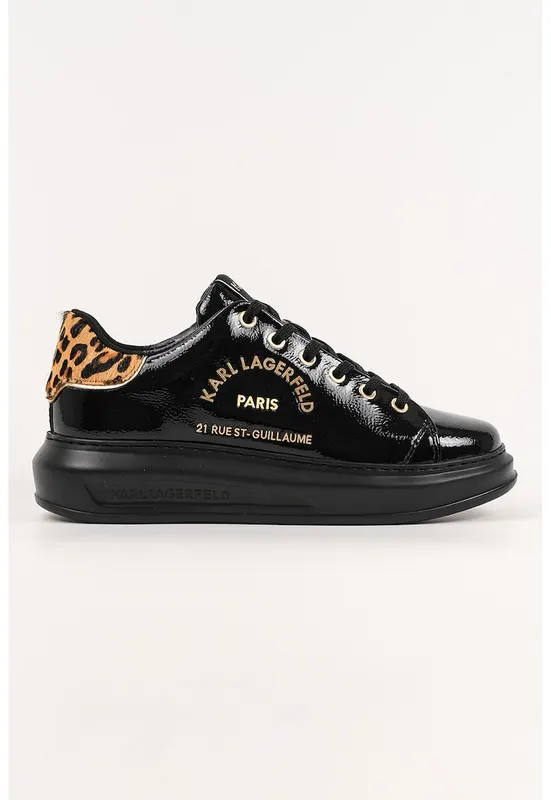 Pantofi sport din piele lacuita si logo - Negru/Maro