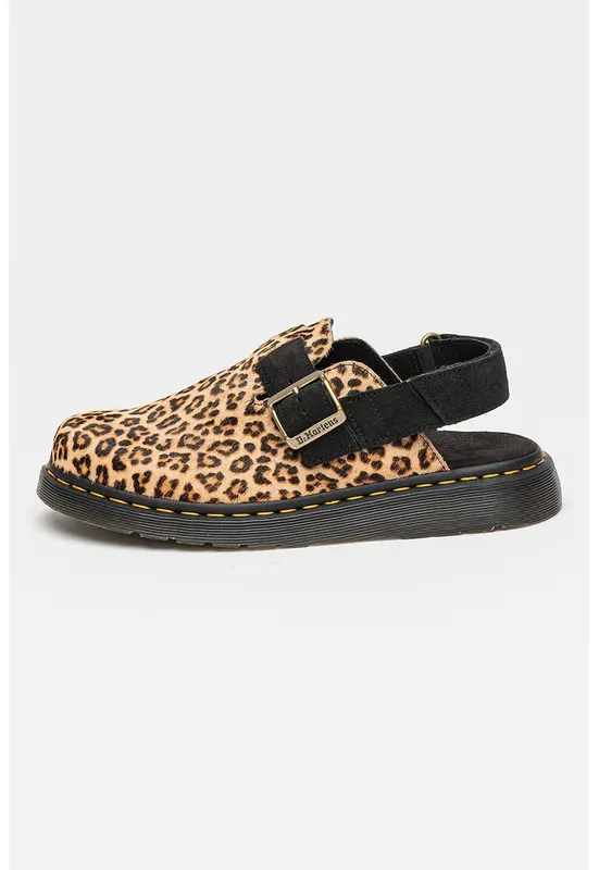 Saboti unisex de piele intoarsa cu animal print - Negru/Maro deschis