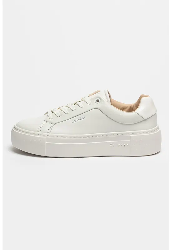 Pantofi sport flatform de piele - Alb optic/Alb murdar
