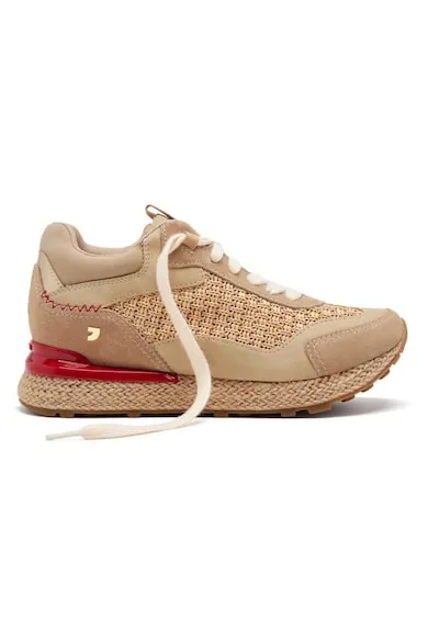 Pantofi sport din piele si rafie - Bej