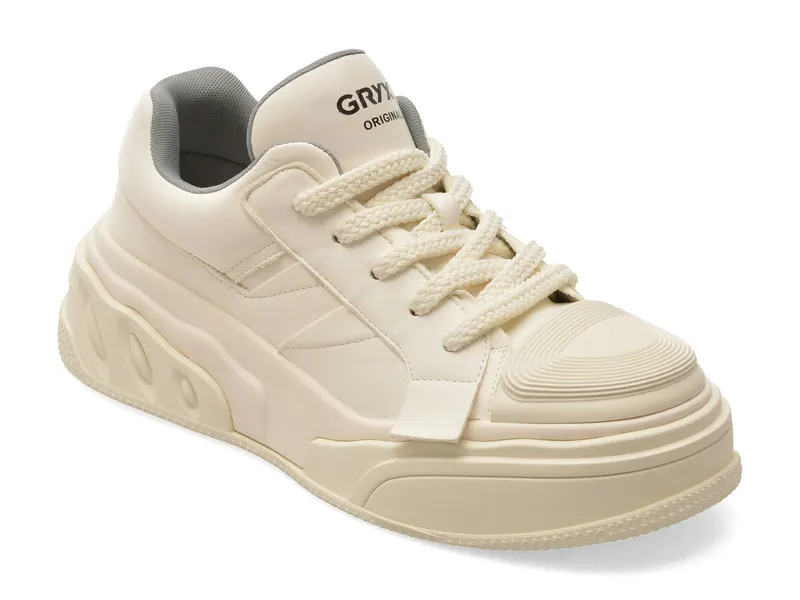 Pantofi sport albi, 66608, din piele naturala