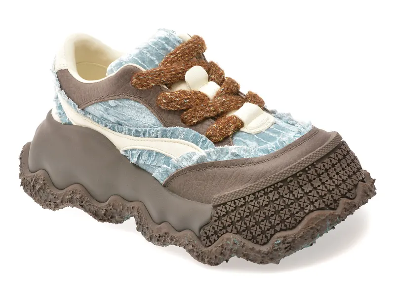Pantofi sport maro, S6101, din material textil si piele naturala