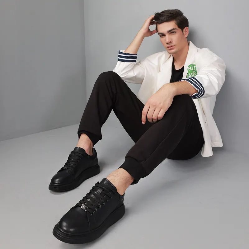 Sneakers bărbați negri din piele 3852bp311n — imaginea 2