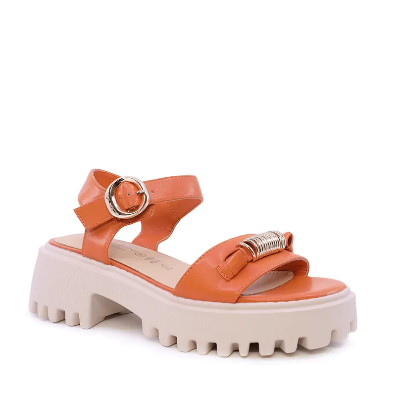 Sandale cu accesoriu metalic femei Enzo Bertini portocalii din piele 1399DS1284PO — imaginea 2