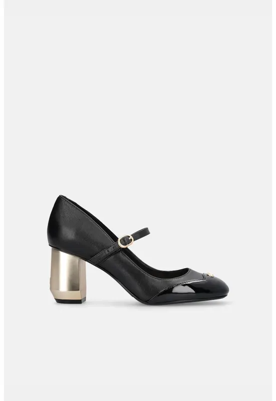 Pantofi Mary Jane de piele si piele ecologica - Negru