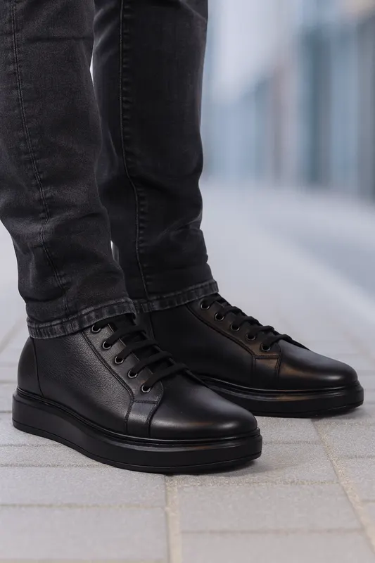 Ghete Casual Barbati din Piele Negre - BENI