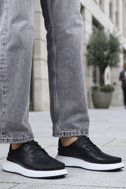 Pantofi Casual din Piele Negri cu Siret -EDE BLACK