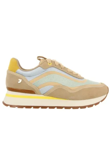 Pantofi sport din material textil cu insertii din piele intoarsa - Bej