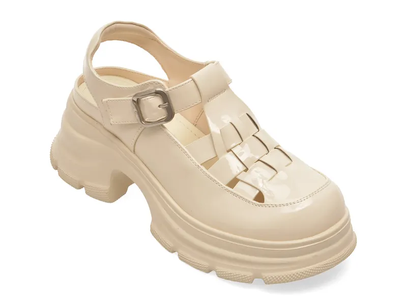 Pantofi bej, 26339, din piele ecologica lacuita