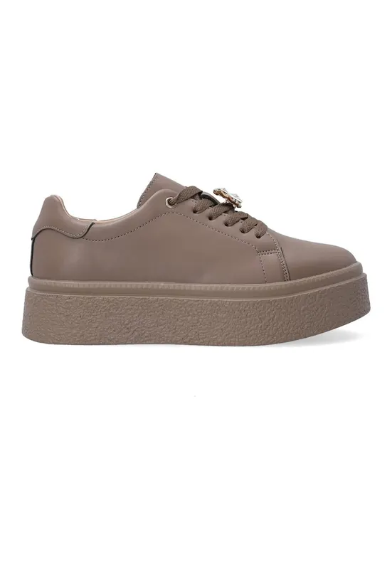 Pantofi sport flatform - din piele - cu garnitura decorativa cu strasuri