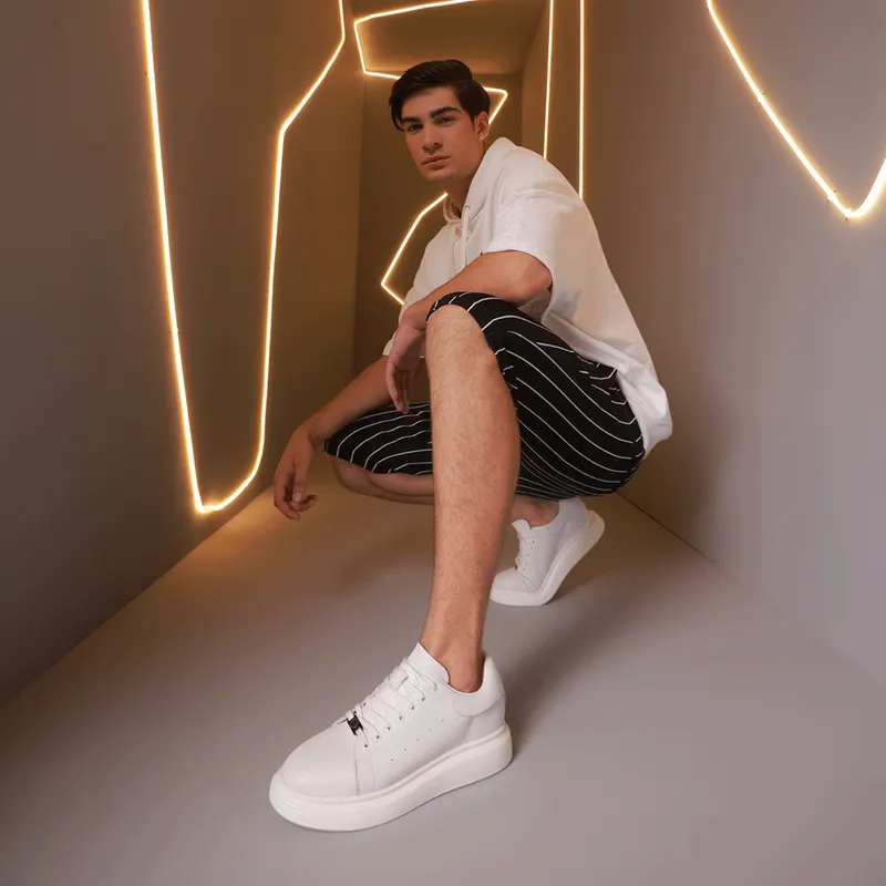 Sneakers bărbați albi din piele 3852bp311a — imaginea 2
