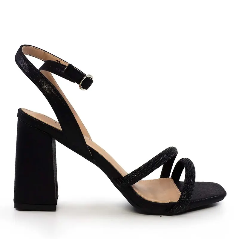 Sandale cu ștrasuri femei Solo Donna negre cu toc înalt 2549ds8794vn