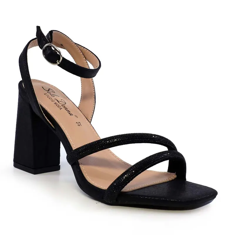 Sandale cu ștrasuri femei Solo Donna negre cu toc înalt 2549ds8794vn — imaginea 2