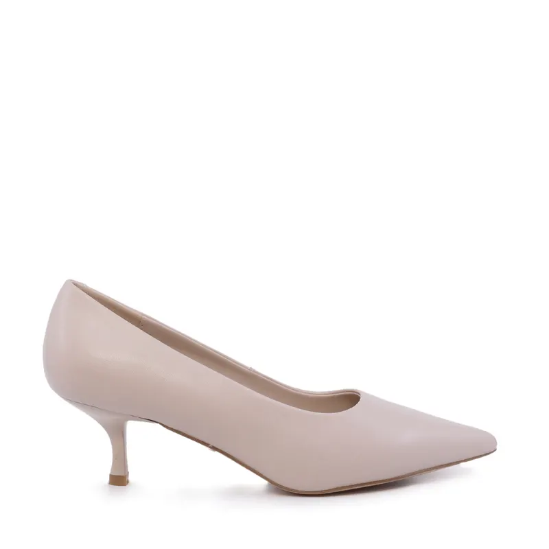 Pantofi stiletto cu toc mic femei Luca di Gioia bej din piele 1261DP9491BE