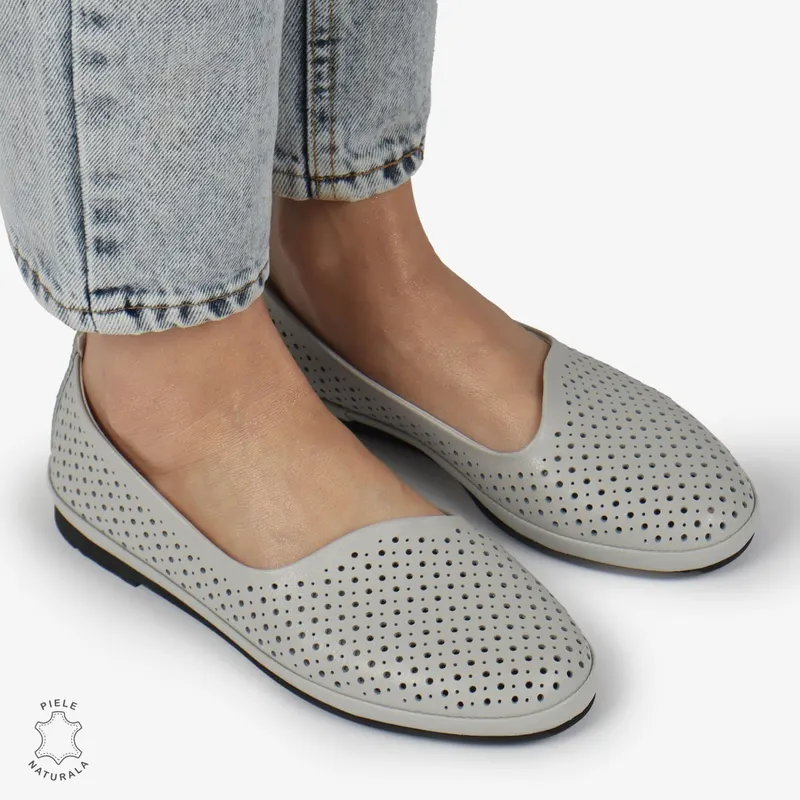 BALERINI dama din Piele naturala PERFORATA SLIP-ON CRL1358 GRI